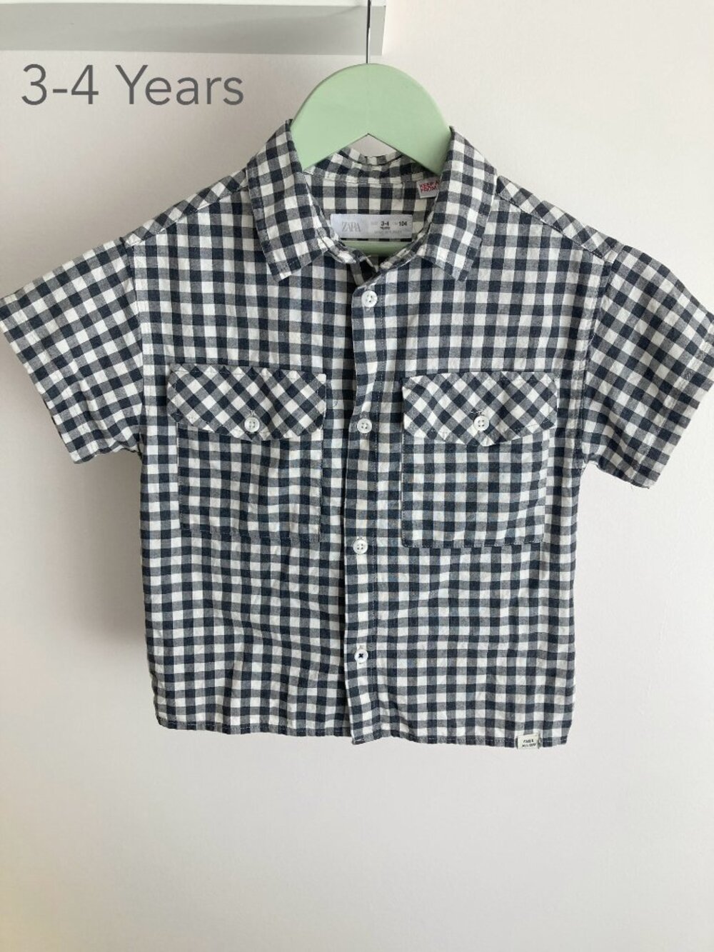 💙2/$25 Zara 3-4 Years Toddler Boy Grey White Gingham Plaid Button Shirt Summer